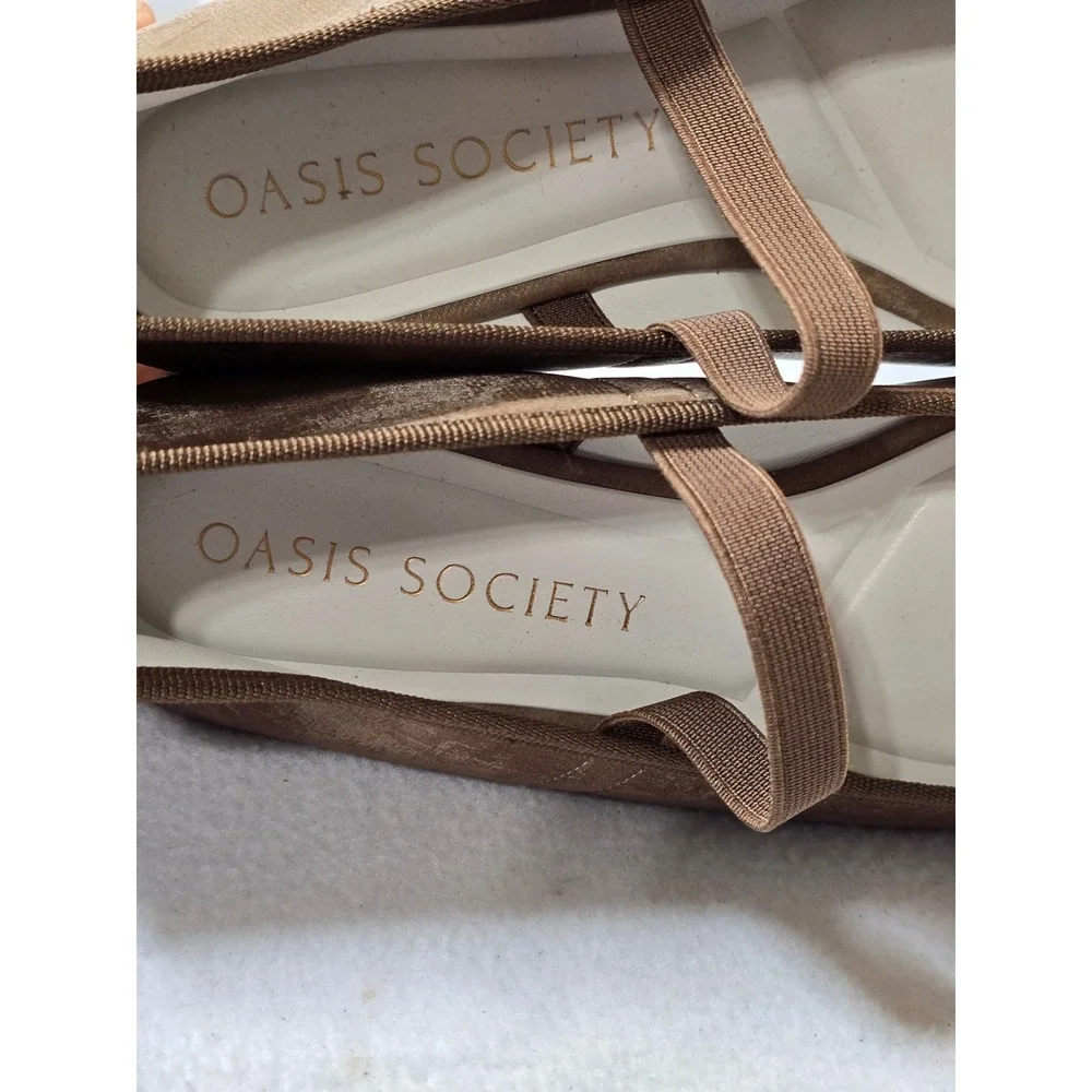 Oasis Society Brown Velvet Ballet Flats Mary Jane Vegan Leather Bow Shoes US 8.5